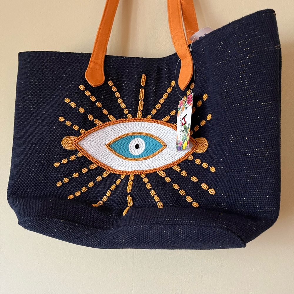 Evil Eye Navy and Orange Tote Bag NWT